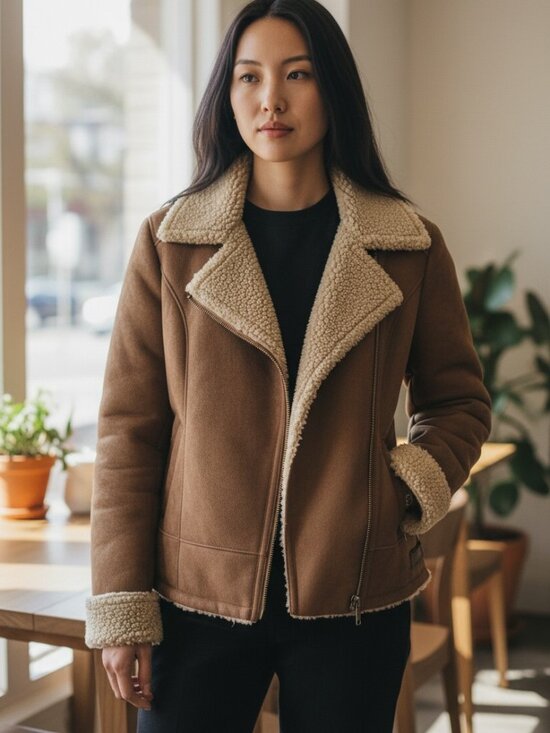 Esprit Jackets & Blazers - Faux suede shearling jacket